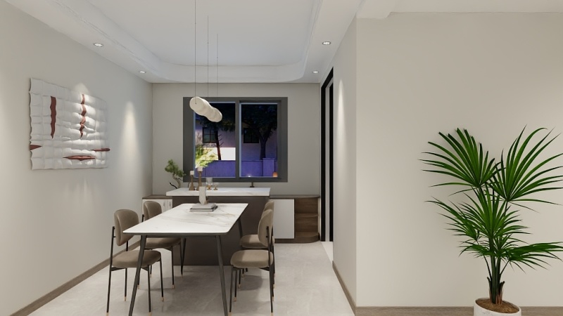 Modern Minimalist Dining Room with White Tone