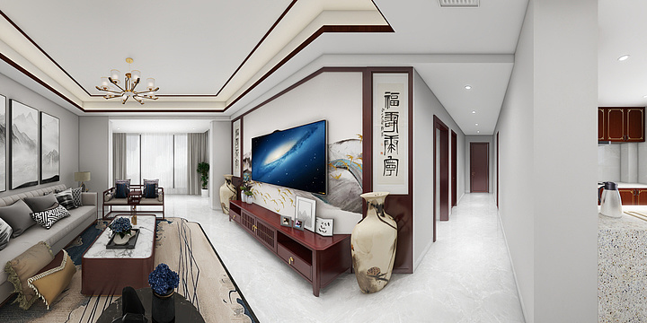 弈天装饰-三亚建港新城8栋1204装修工程新中式方案3-装修设计方案