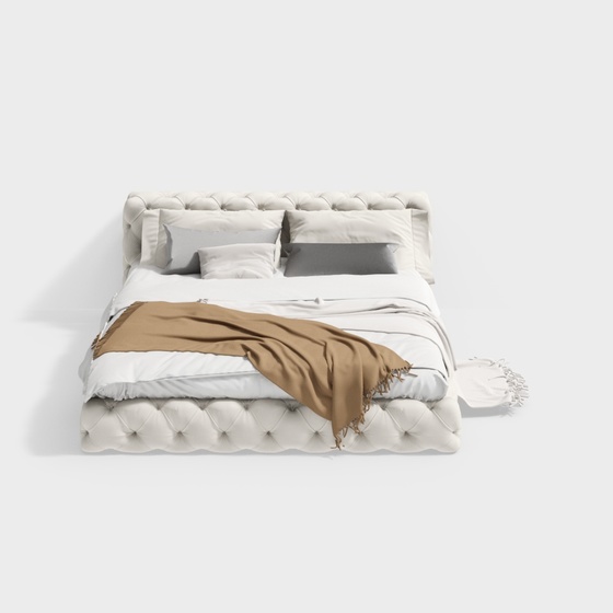 Elegant French Beige Double Bed 3D Model