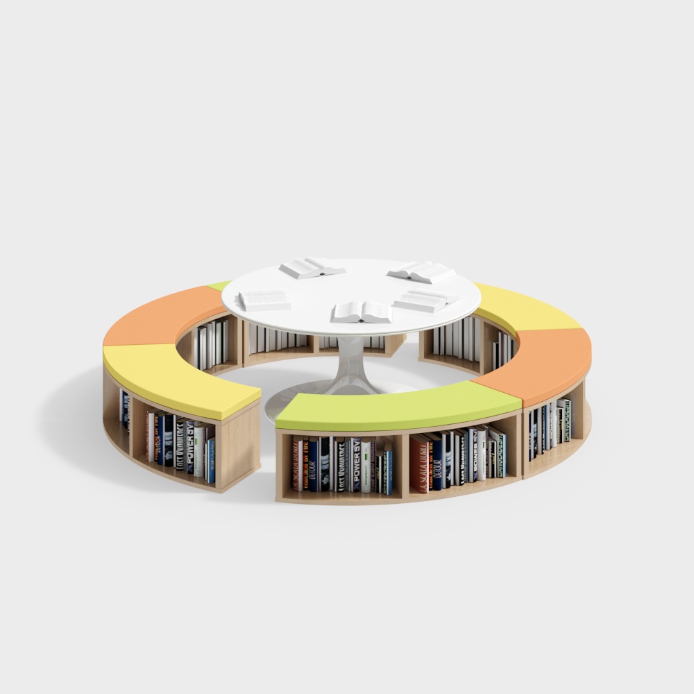 儿童阅览室圆形书柜卡座3D模型