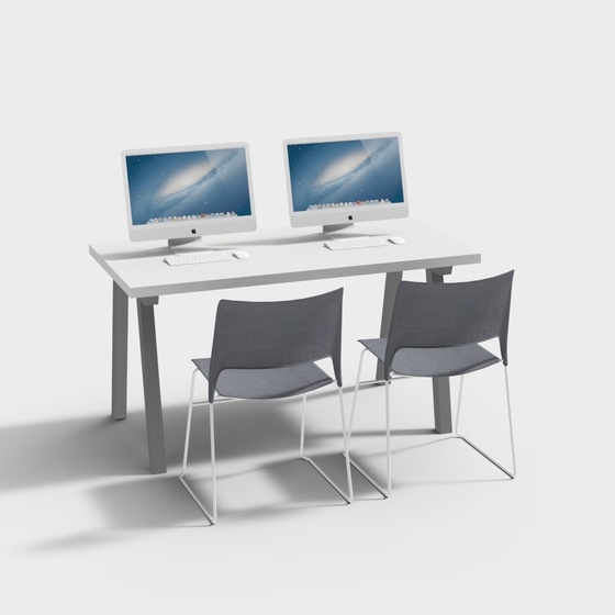 School computer classroom desk and chair combination material model ...