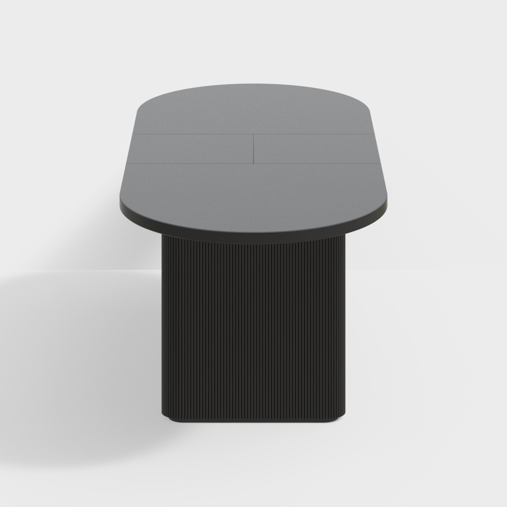 Mesa de comedor negra ovalada extensible de 1600 mm a 2000 mm con forma de mariposa, 6 plazas