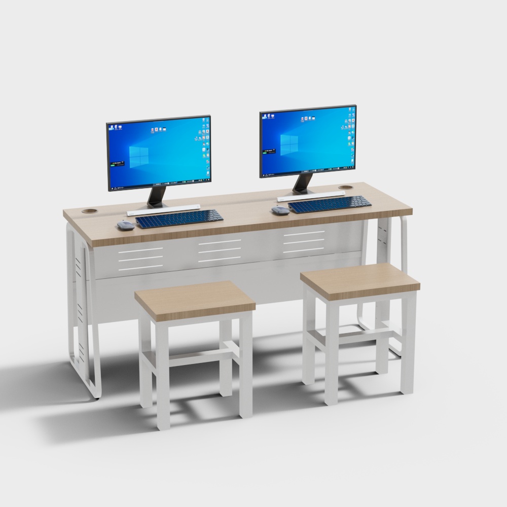 实训教室课桌椅组合3D模型