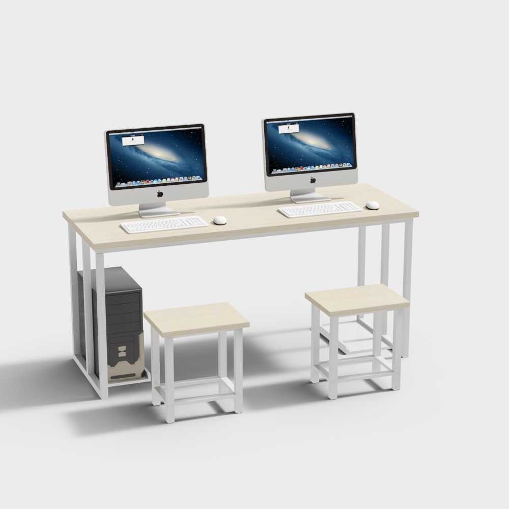 信息教室课桌椅组合3D模型
