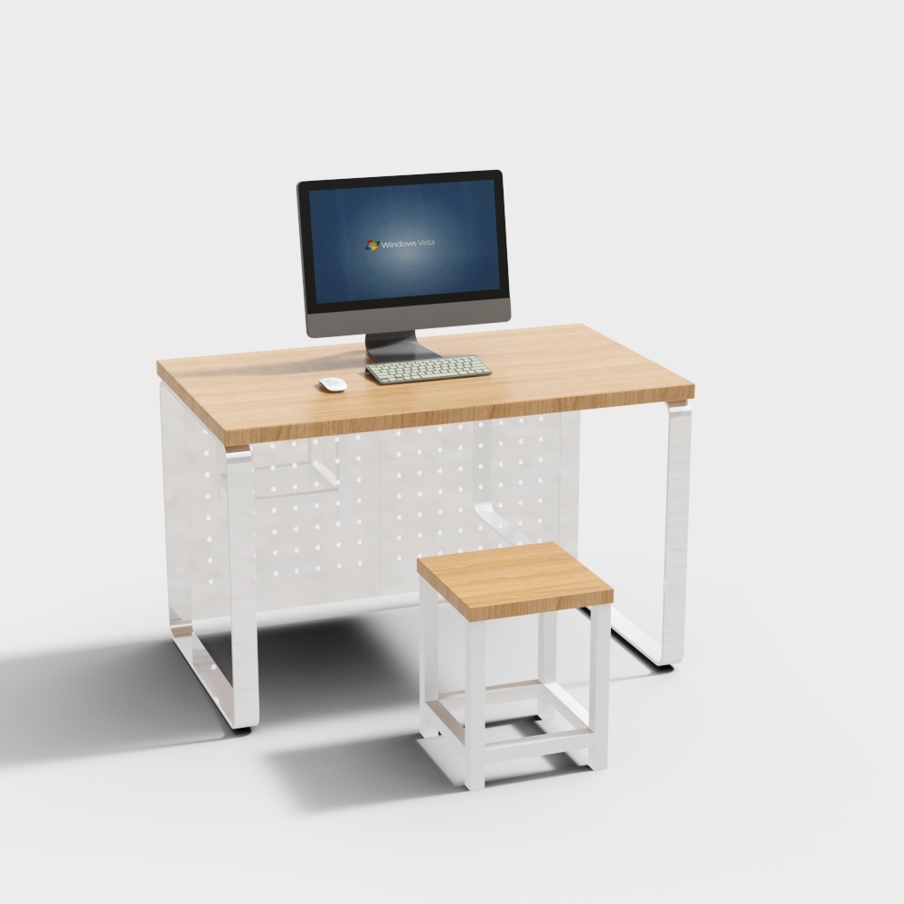 学校计算机课桌椅组合3D模型