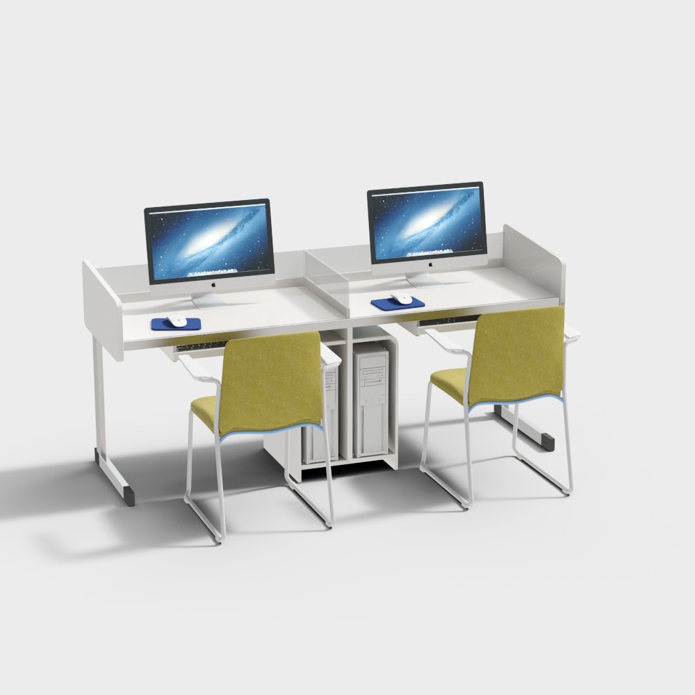 微机室桌椅组合3D模型