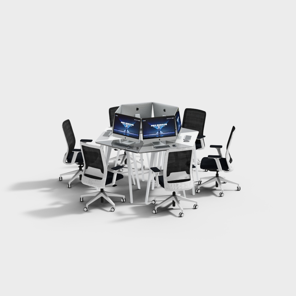 认证教室桌椅组合3D模型