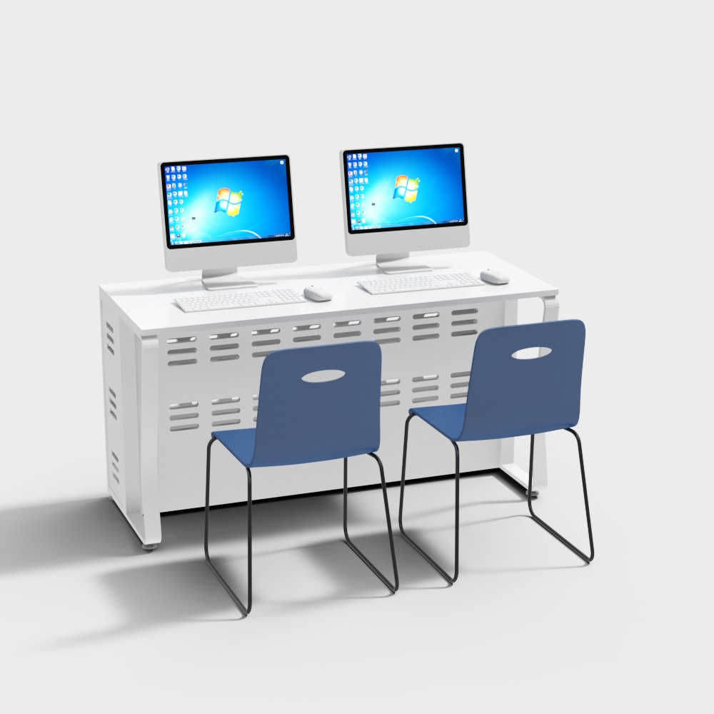 教室电脑课桌椅组合3D模型