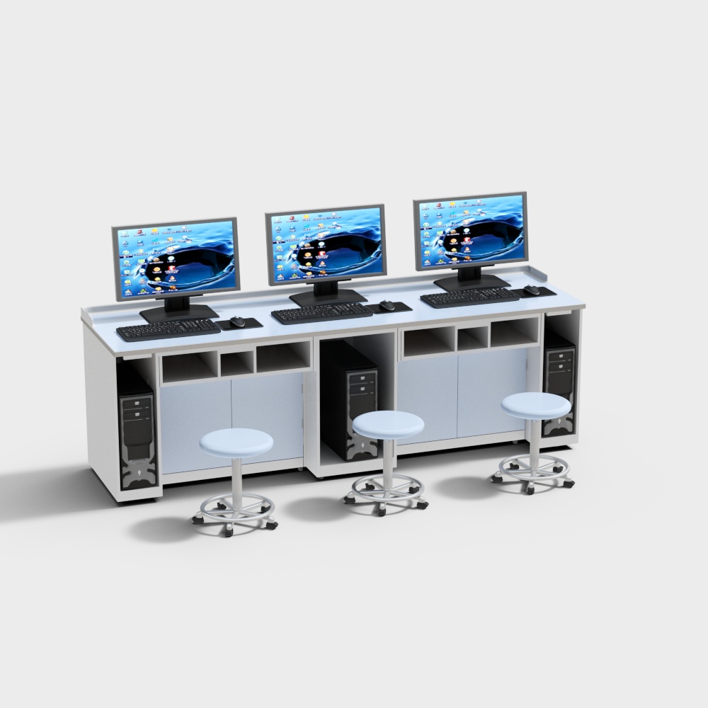 计算机房课桌椅组合3D模型
