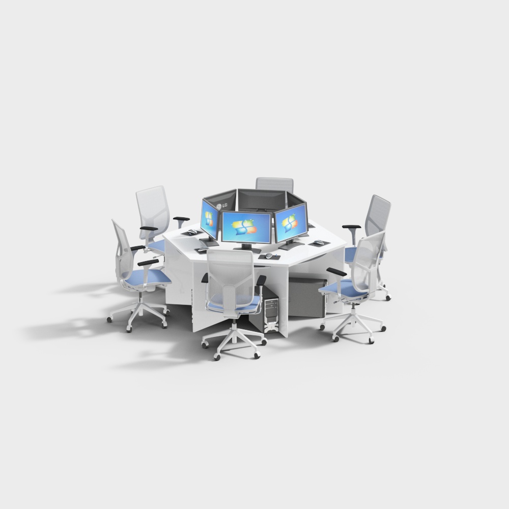 计算机房课桌椅组合3D模型