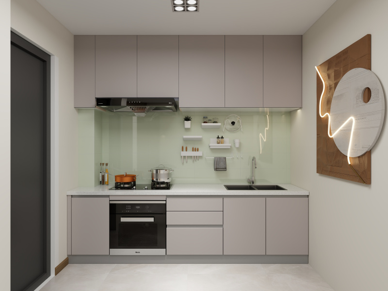 Modern Gray Kitchen with Artistic Flair