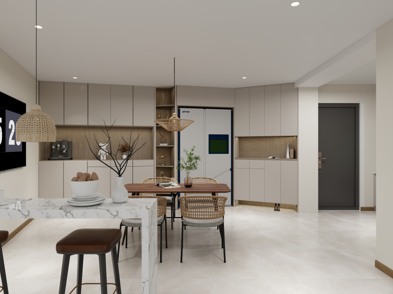 Modern White Dining Room with Seamless Flow