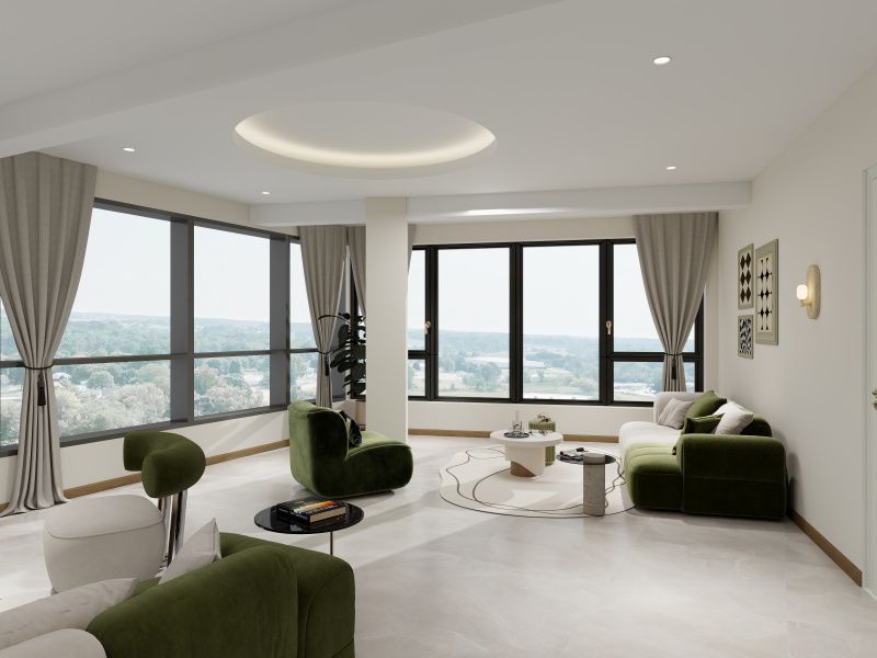 Contemporary White Living Room with Nature View