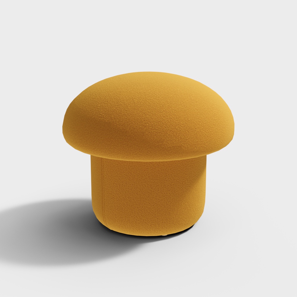 Modern Yellow Boucle Mushroom Ottoman Upholstered Pouf Novelty Footstool Cute Footrest