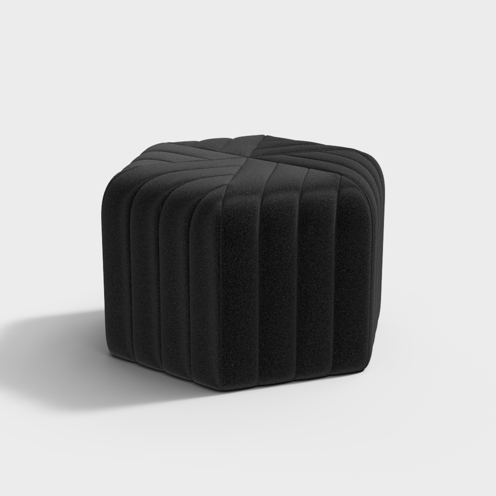 18.5" Wide Black Pouf Ottoman Upholstered in Velvet Hexagonal Footrest Stool