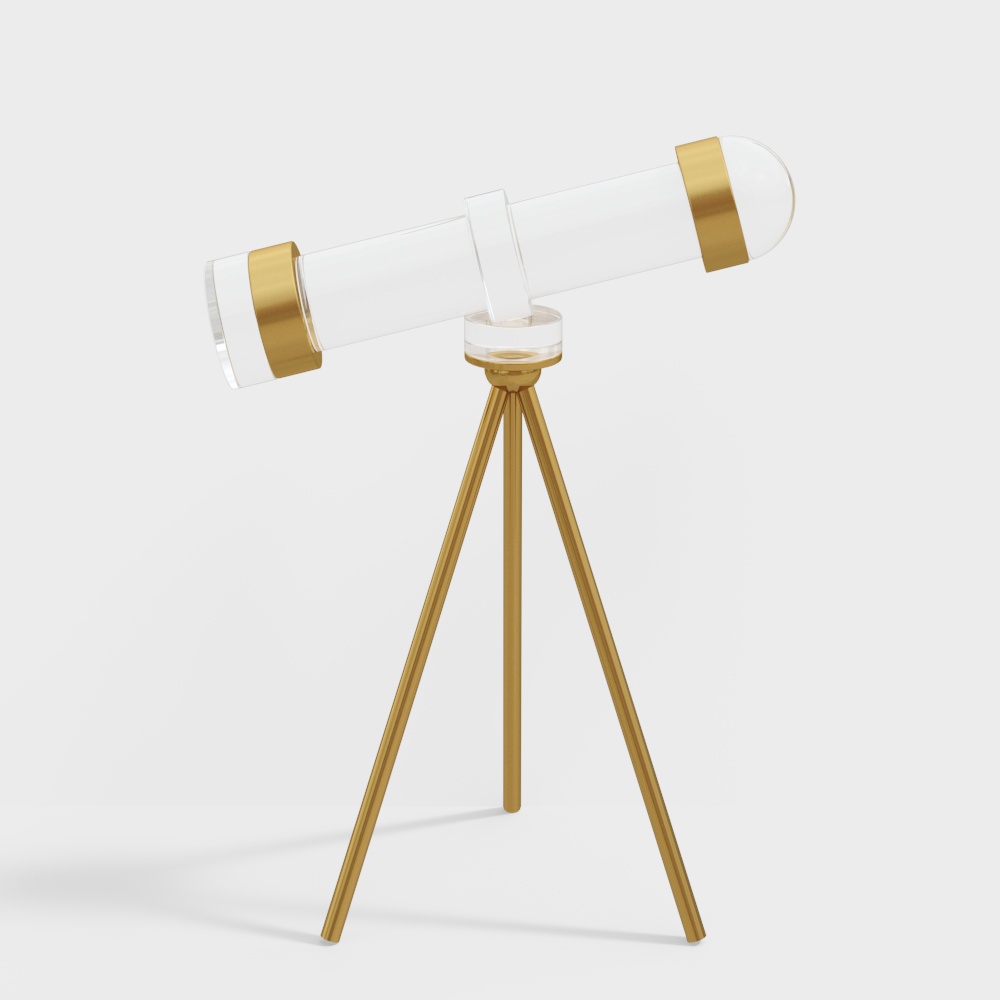 Télescope moderne en cristal, sculpture, décoration artistique avec trépied en métal doré