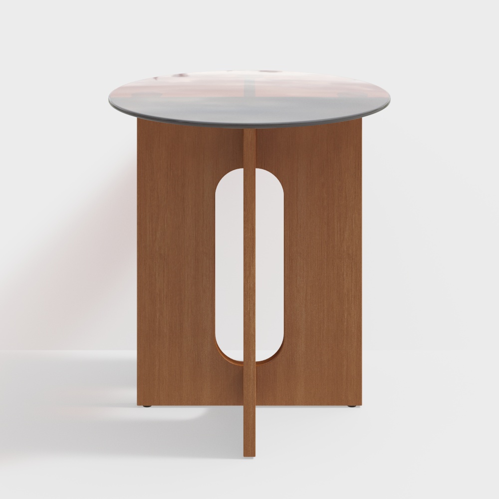 Tea Tempered Glass End Table Solid Wood Side Table