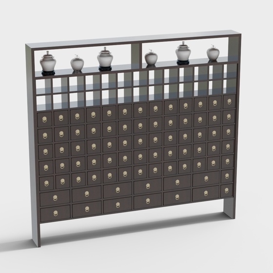 Traditional Chinese Medicine Cabinet 3D Model in Gray