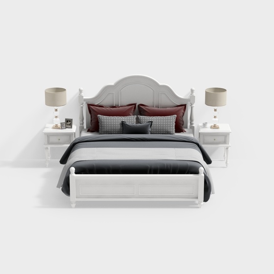 American Wooden Double Bed Combination 3D Model