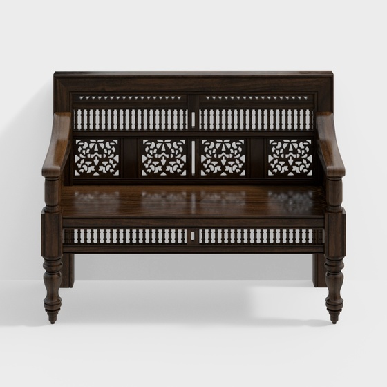 Southeast Asian Solid Wood Double Sofa 3D Model in Brown