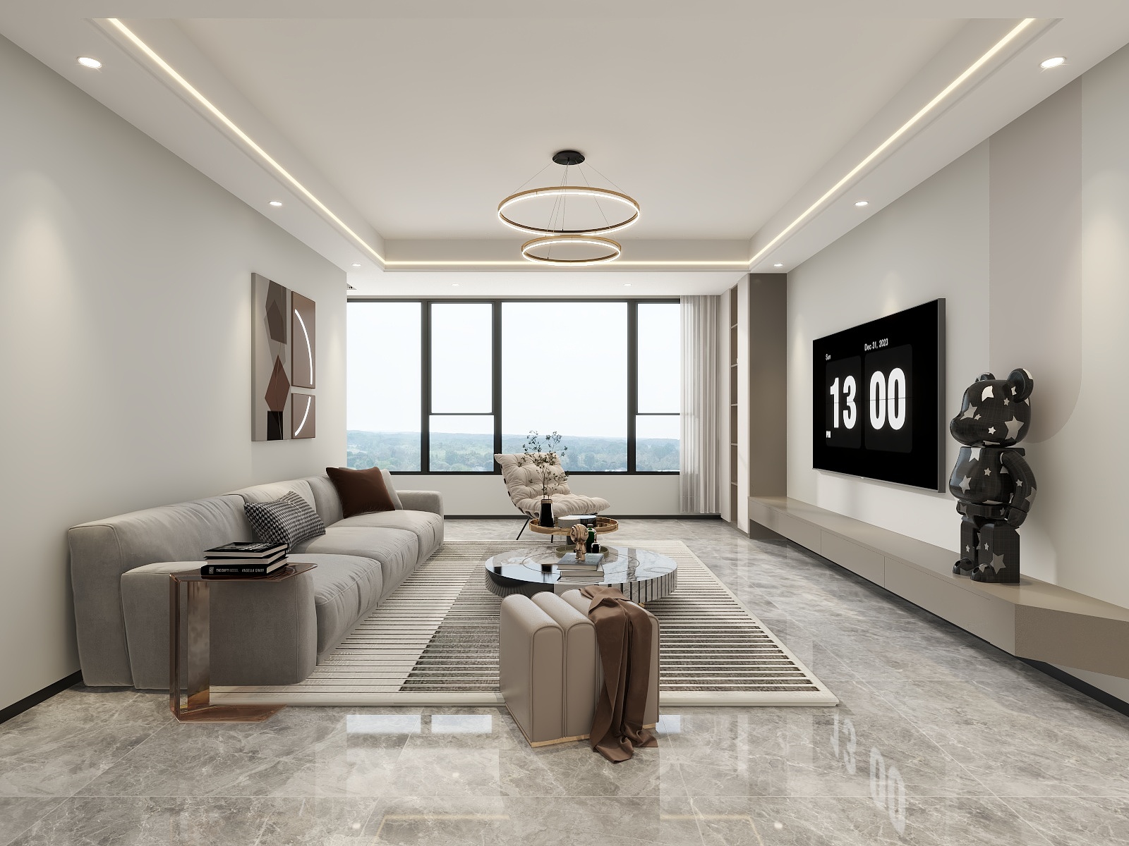 李青越-127平方现代简约三居室装修效果图