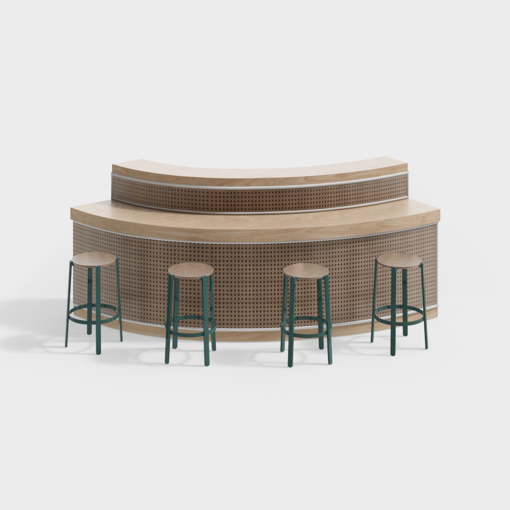 餐厅弧形吧台椅组合3D模型