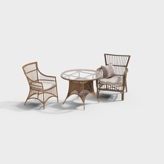 Southeast Asian rattan leisure table and chair combination