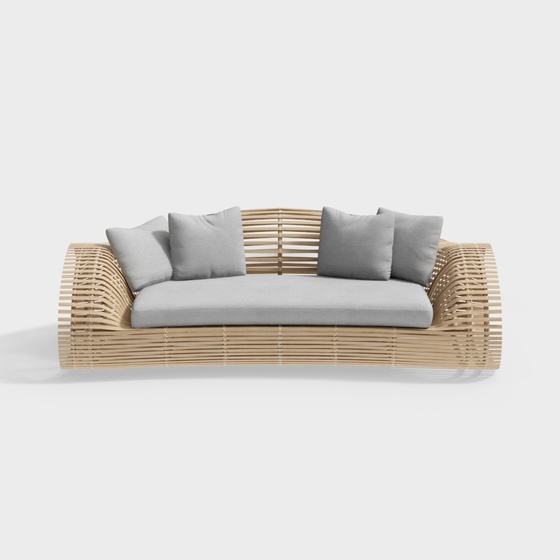 Southeast Asian rattan double sofa