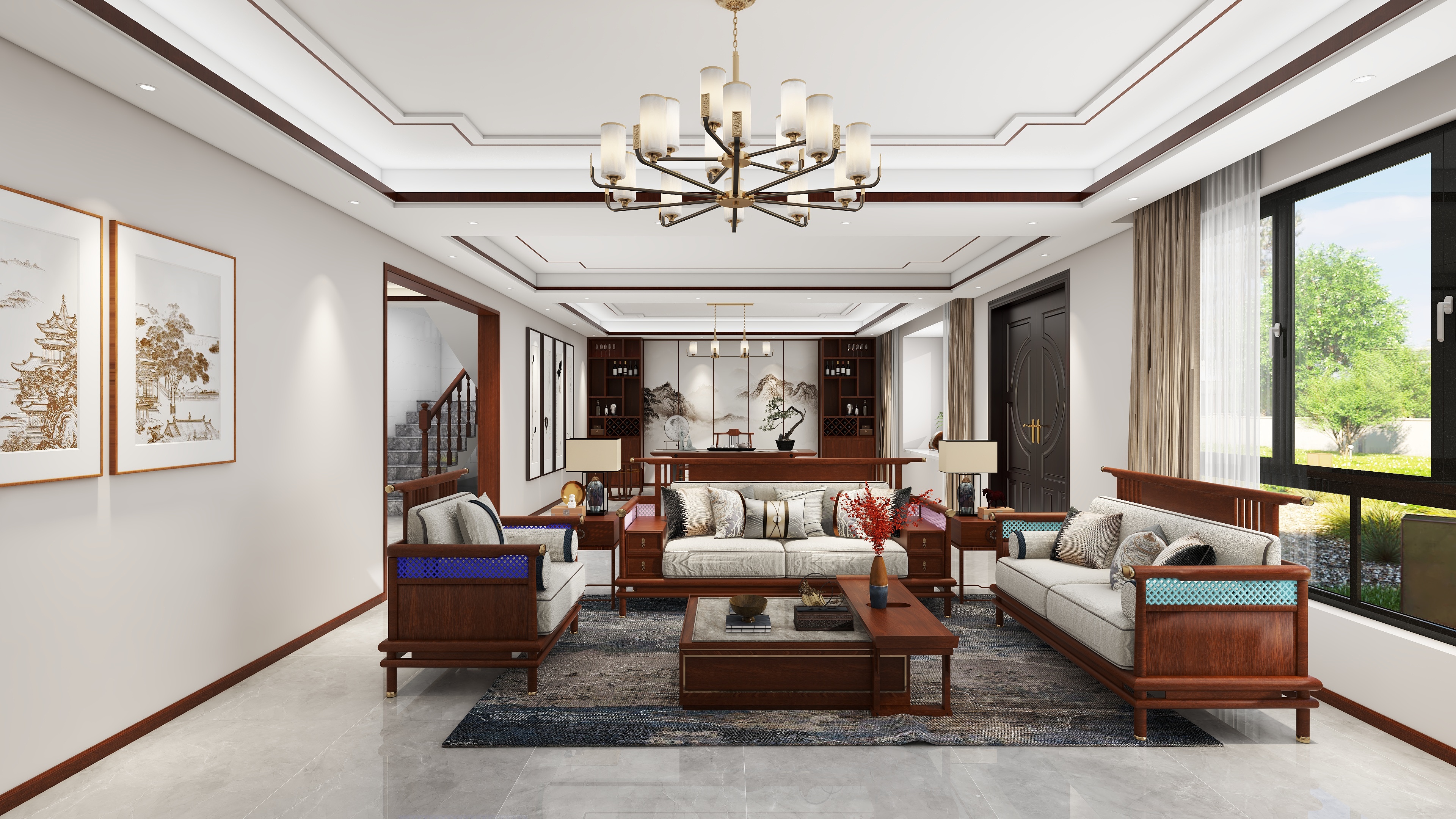 星空设计500一套-新中式145㎡1室装修效果图