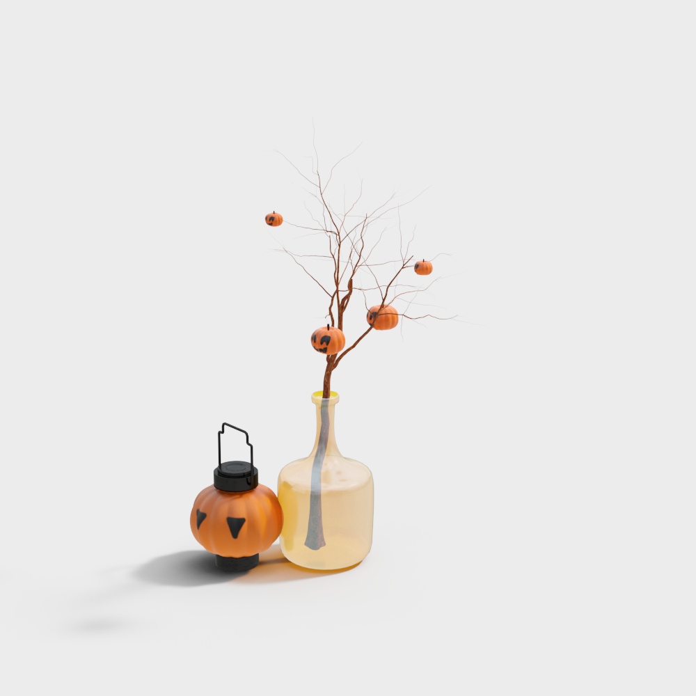 Halloween pumpkin vase branch ornaments