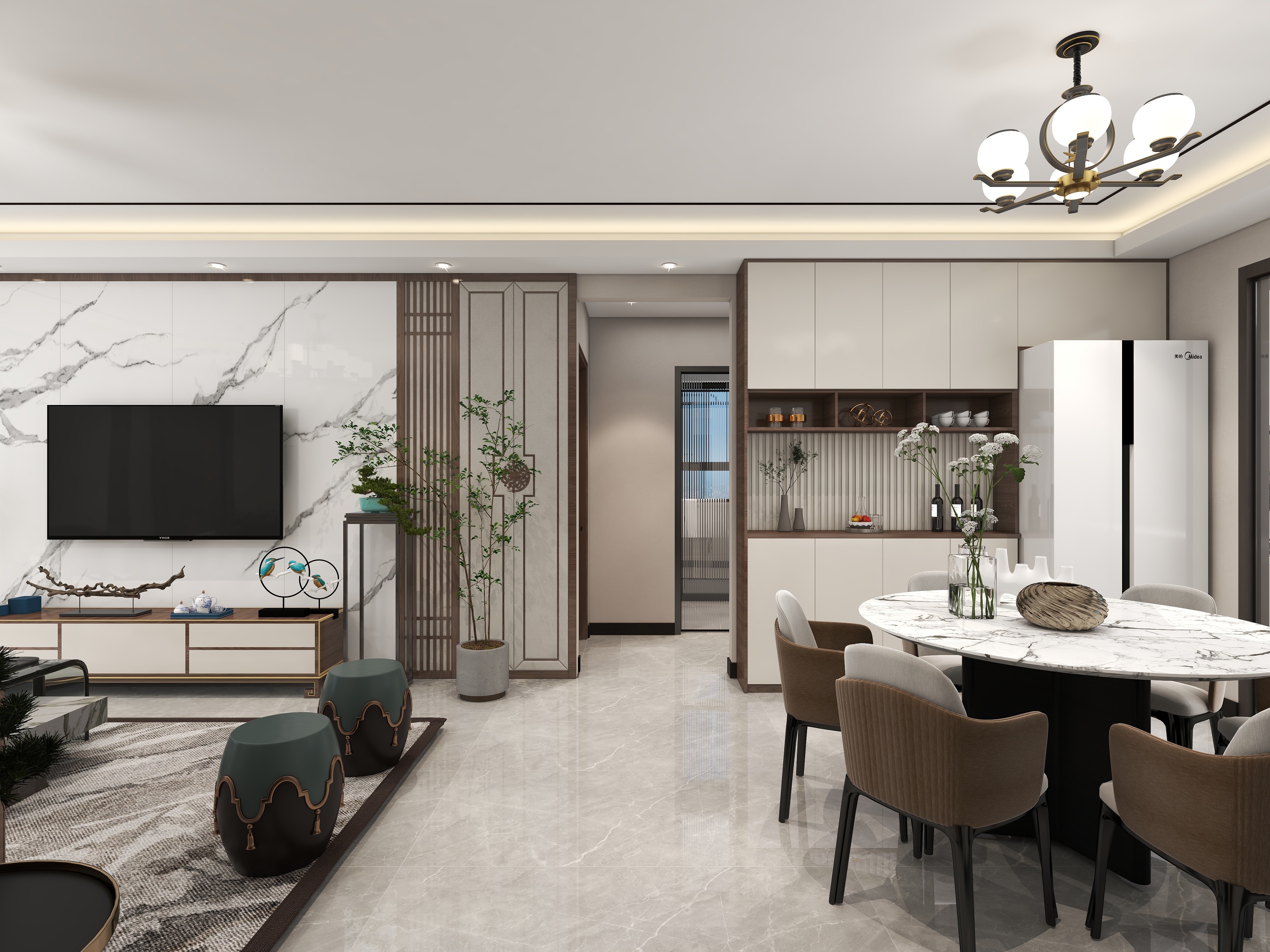 胖头鱼设计-金翠澜庭中式风格128㎡三室装修效果图