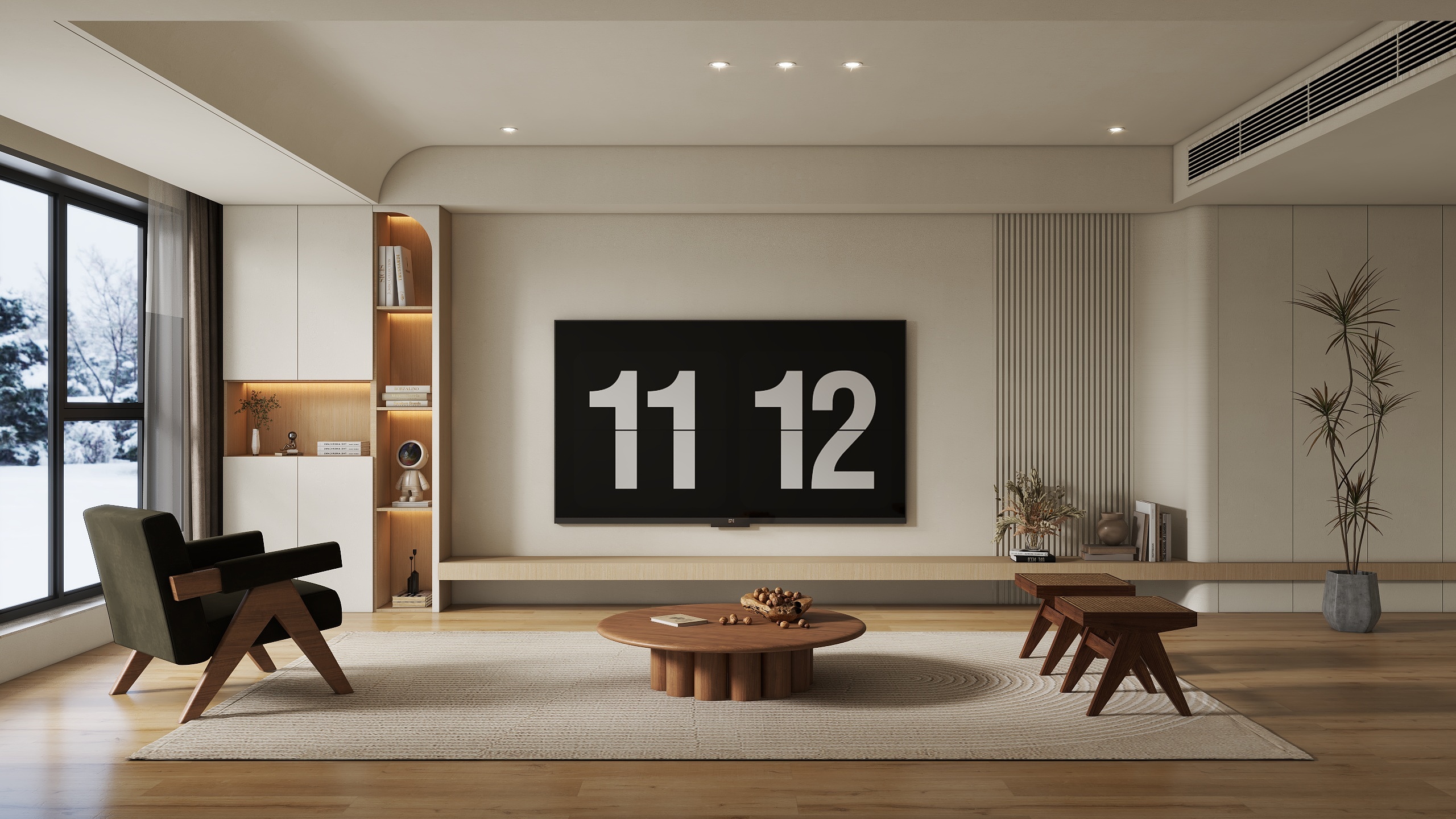 全案设计师胡一-侘寂风客厅-装修设计方案