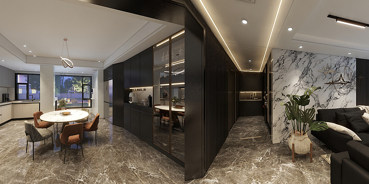 殷明|全案设计师-【现代轻奢-家装】东风人家166㎡2室(黑白灰版本)-装修设计方案