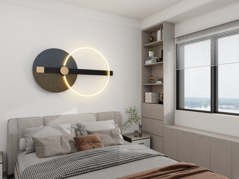 Modern Gray Bedroom with Unique Lighting