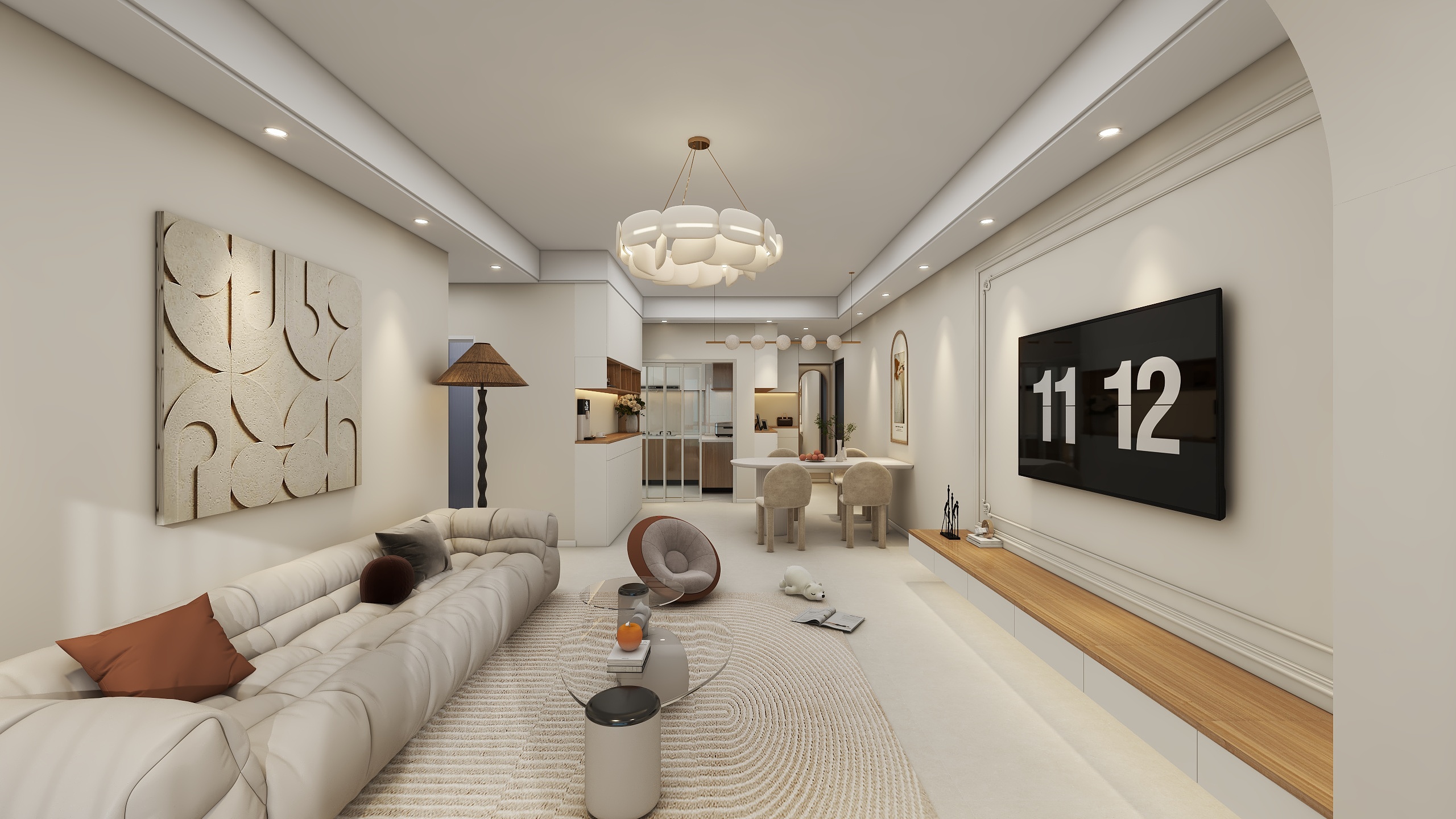 成都叠度设计-艾威124平奶油风装修效果图