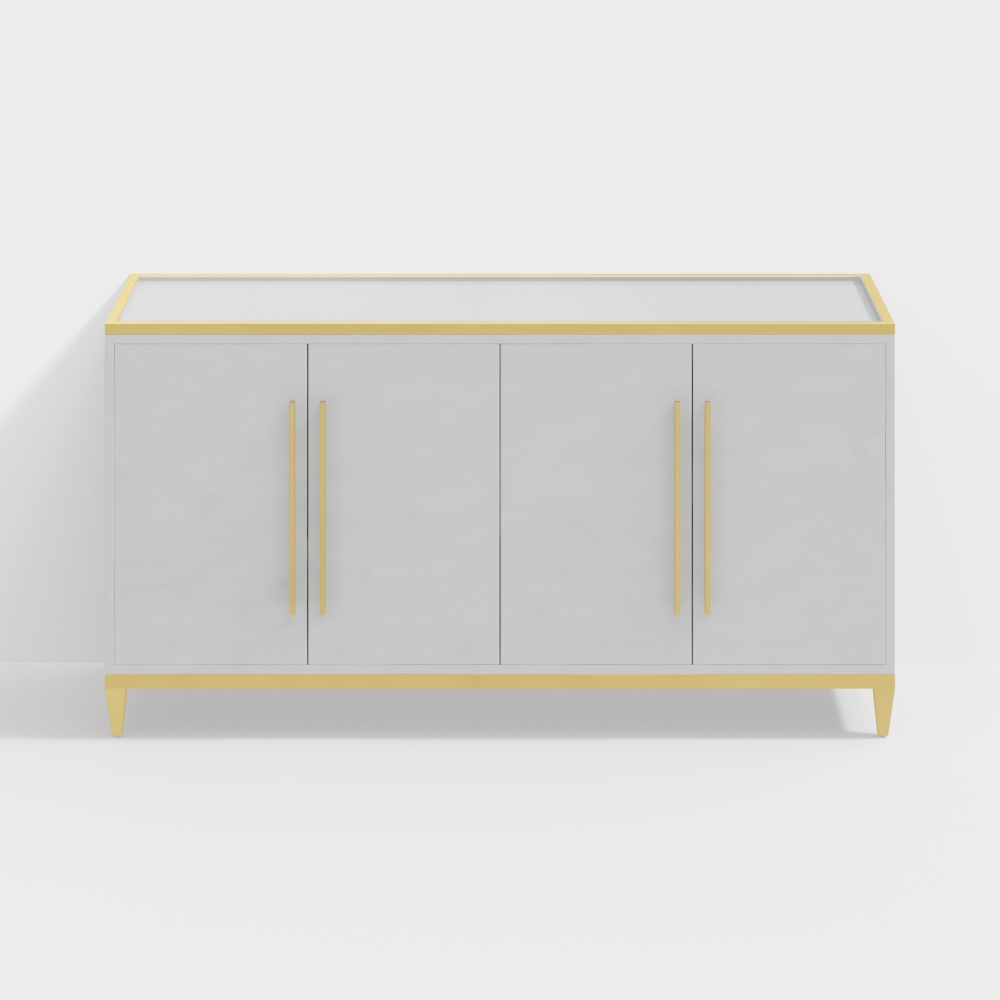 1500mm Rectangle White Sideboard Buffet Tempered Glass Top Cabinet 4 Doors & 2 Shelves