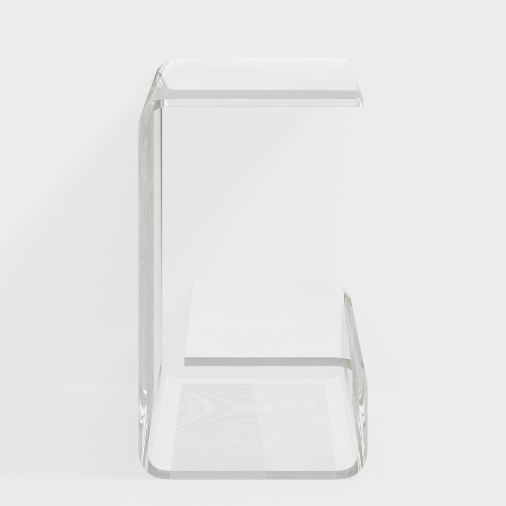 Table d'appoint moderne en acrylique transparent avec table d'appoint en forme de C de rangement