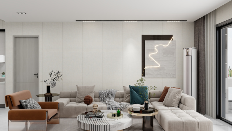 Contemporary Minimalist Living Room with Gray Tone