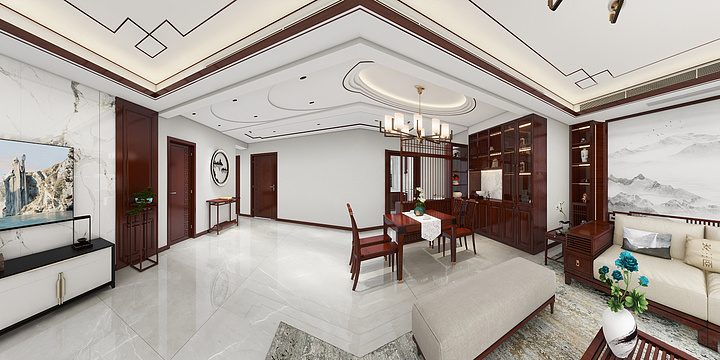 一路生花middot-学府澜湾二期-中式风-装修设计方案