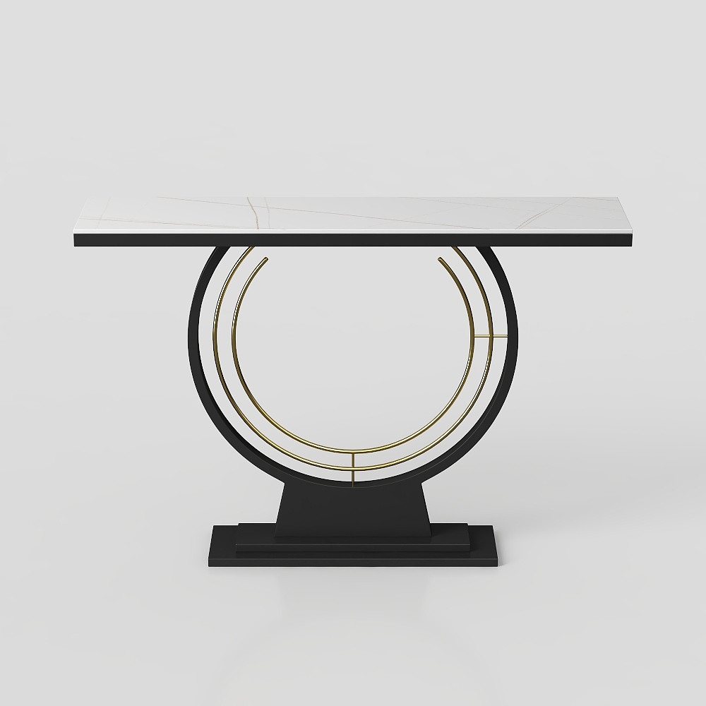 Table console rectangulaire moderne avec dessus en pierre frittée de 47,2 po en noir, blanc et or