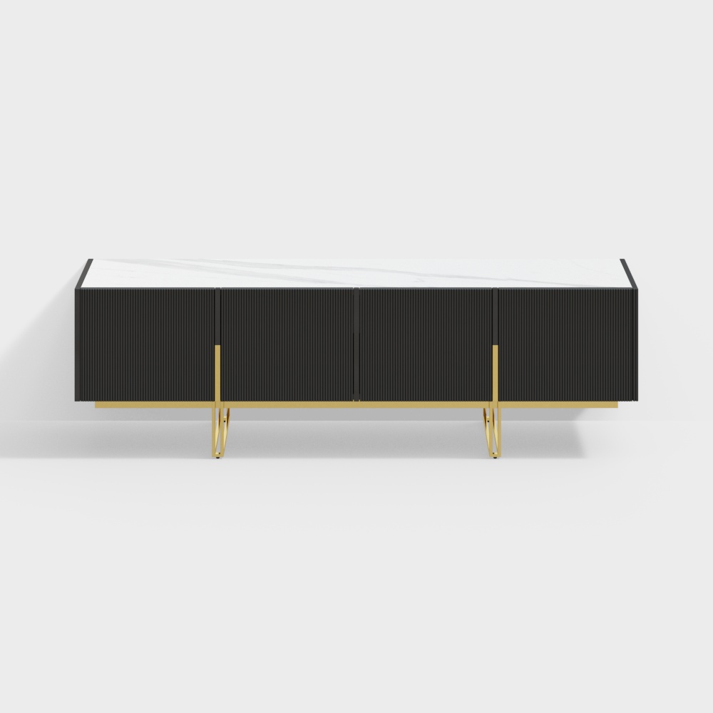 Soporte de TV minimalista negro de 2000 mm con tapa de piedra, 4 puertas y 6 estantes