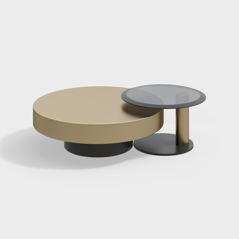 Ensemble de table basse ronde moderne 2 pièces dorée et noire avec plateau en verre trempé