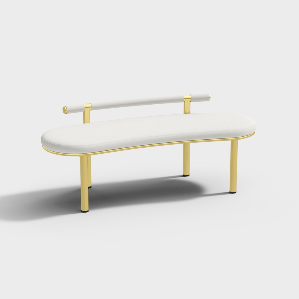Curvice Off-White Curved Dining Bench with Back Faux Leather Stainless Steel in Gold