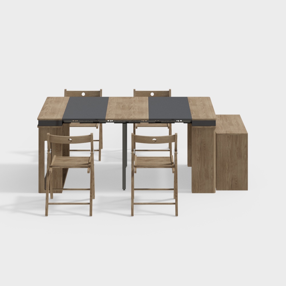 Moderner ausziehbarer Esstisch mit 4 Stühlen, rechteckiges Sideboard, Nussbaum/Grau