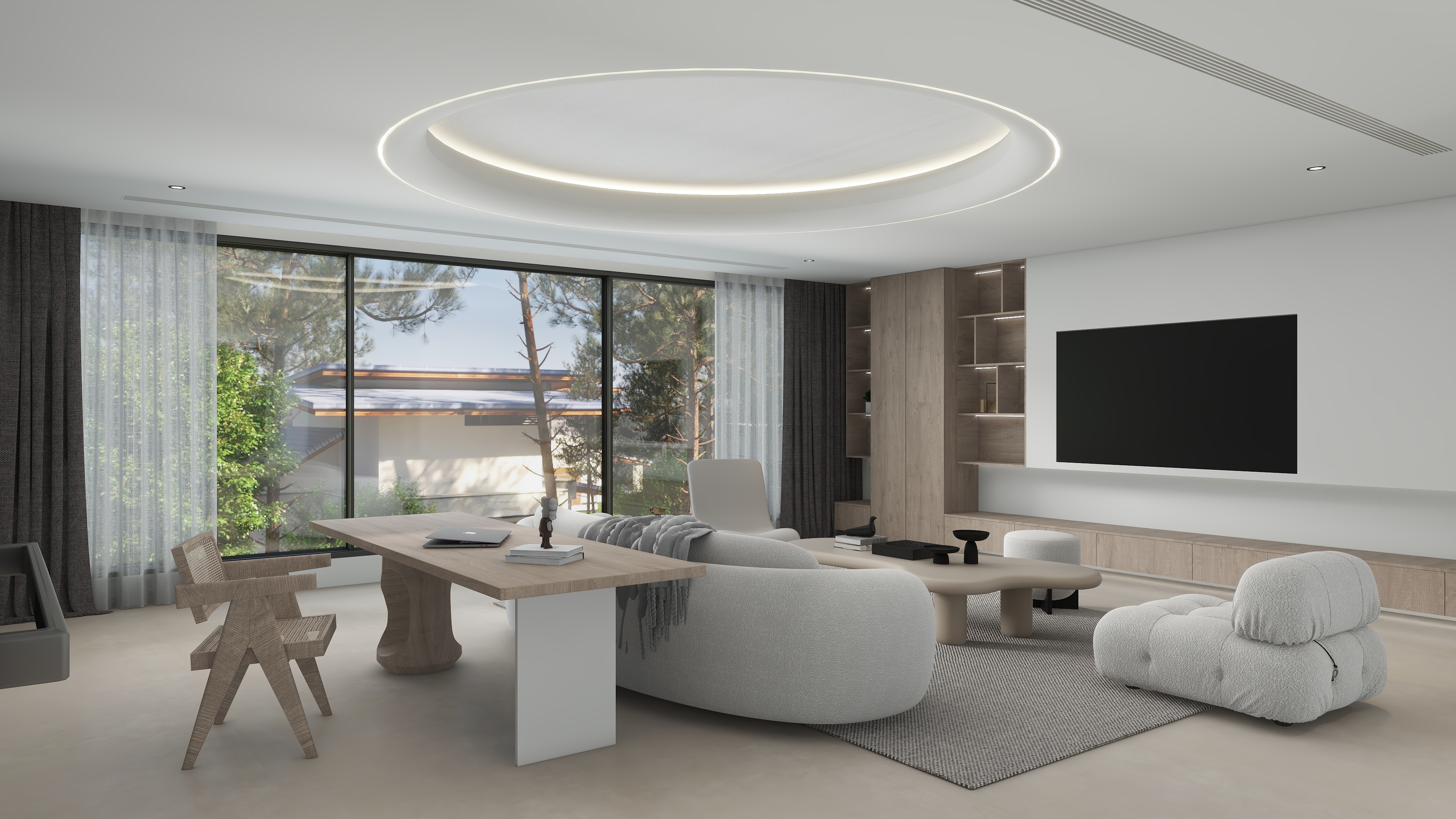 大金空调官方-原生态质朴美感的居家生活—160㎡原木侘寂风客餐厅装修效果图