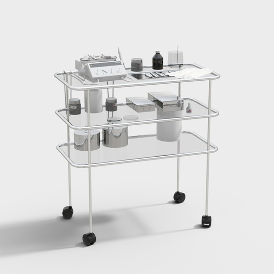 Modern Minimalist Dentist Tool Table Trolley 3D Model in Black and Gray