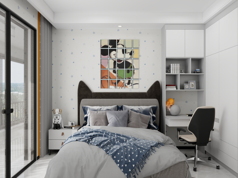 Contemporary Gray Living Room with Mickey Touch