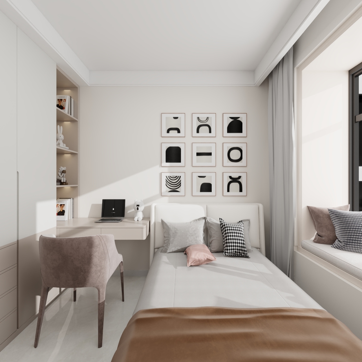 艺雅丽-90平奶油风一层次卧1装修效果图第3张