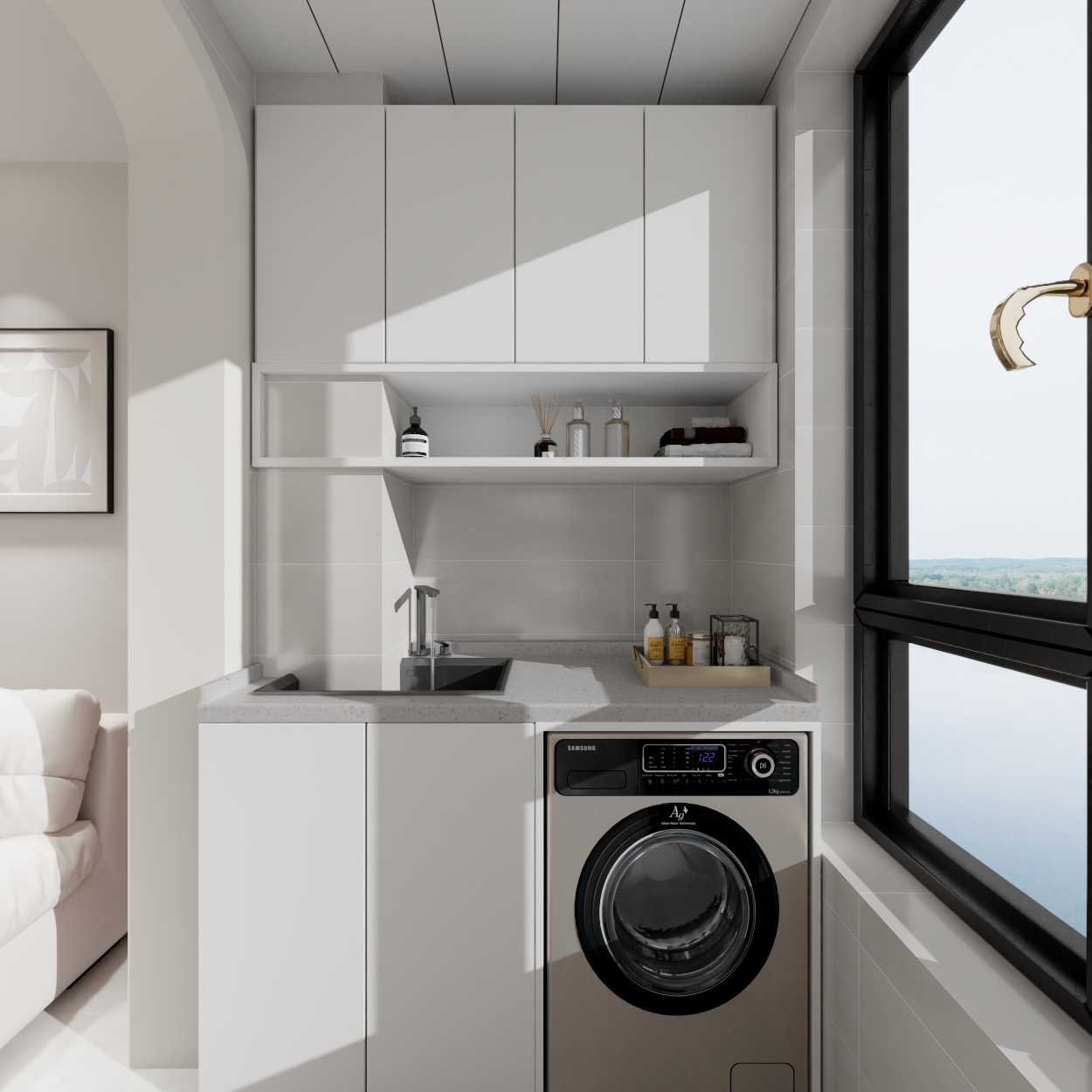 艺雅丽-90平奶油风一层阳台装修效果图第3张