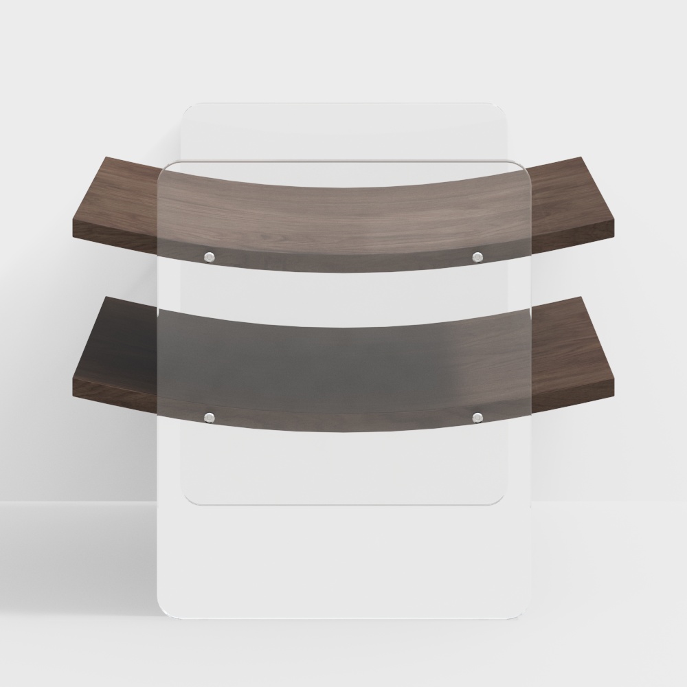 Modern Clear Acrylic Side Table with Two Curved Shelves in Walnut End Table